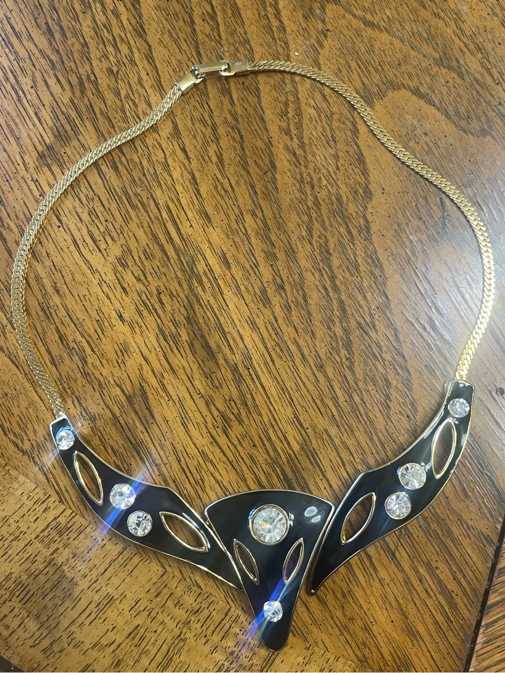 Gold-Tone Black & Crystal Statement Necklace